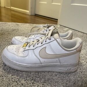 Nike Air Force 1 White and Tan Sneakers